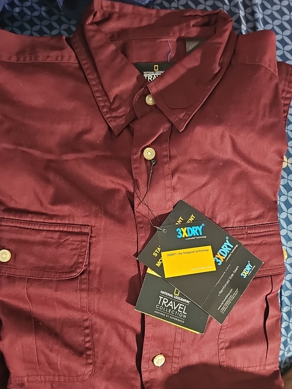 National Geographic Travel Edition Men's Maroon Button-Up Shirt